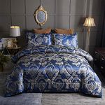 Raytrue-X King Comforter Set Silk Blanket All Season Bed Comforter King Set Royal Blue Jacquard Quilt Soft Microfiber Bedding Sets Matching 2 Pillow Shams(King, 104x90 inches)