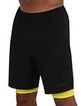 TCA Ultra 2 in 1 Compression Shorts Men Running Gym Shorts for Men with Back Zipped Pocket - Black/Lime Punch, S