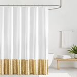 NICETOWN Light Gold Shower Curtain - Waterproof Wet Room Curtain Washable Thick White Fabic with Sequin Weighted No Fluttering Glitter Shower Curtain, 180 x 180 cm(72 x 72-inch), 12 Free Hooks