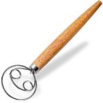 Maxjoy Danish Dough Whisk - Wooden Bread Mixer With Stainless Steel Hook - Traditional Dutch Hand Tool for Sourdough Bread Making