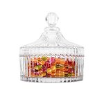 ComSaf Glass Candy Sweet Jar with Lid, Crystal Bon Bon Jar Covered Sugar Bowl Small Decorative Cookie Dish Buffet Storage Container Clear for Party Wedding Birthday Gift (Diameter: 13.5CM)