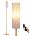 EDISHINE Floor Lamp, Standing Lamp with Rounded Linen Lampshade, Floor Lamps for Living Room, Bedroom, 165cm, E27 Socket(9W LED Dimmable Bulb Included), Magnetic Remote Control, Gold