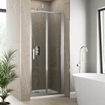 Luxura® 900mm Bifold Folding Shower Door Screen for Wet Room Cubicle Enclosures, 6mm Safety Glass Space Saving, Framed, Polished Chrome