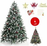 SINCHEREU Artificial Christmas Tree, 6ft 1250 Branches, Flocking Spray White, Easy Assembly, 17.8in Iron Stand Including 6 Different Decorations