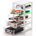 Hedume Desktop Drawer, Clear 5 Drawer Desktop Storage Unit, White Frame with Clear Drawers, Drawer Unit