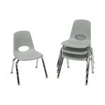 Factory Direct Partners 12" School Stack Chair, Stacking Student Seat with Chromed Steel Legs and Nylon Swivel Glides; for in-Home Learning or Classroom - Light Gray (4-Pack), 10379-LG