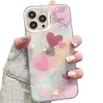 mobistyle Designed for iPhone 16 Pro Cover Cool Shining Shell Love Heart Pattern Design with TPU Edges Phone Back Cover Case for Girls Women (Pink)