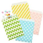 100Pcs Pastel Party Goodies Bags Striped Paper Bags Polka Dot Paper Treat Bags Candy Bags Recyclable Treat Bags Paper Bags Candy Buffet Bags - 13 x 18cm