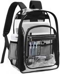 Telena Clear Backpack with Multi-pockets, Heavy Duty TPU Transparent Bag with Reinforced Straps, Large See Through Bookbag for College, Work - Black