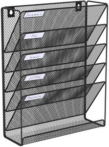 Hanging Folder Organizer Mesh 6 Tier, Wall File Organizer Hanging Paper Organizer, Wall Mount Mail Storage, Office Organization and Storage Rack for Home Office, Black