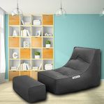 MACCA XXXXL Faux Leather Bean Bag Lounger Chair & Puff Stool XXXXL Filled with Beans (Grey) (Jumbo Size)