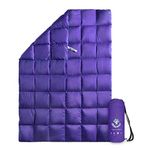 4monster Down Camping Blanket, Outdoor Down Blanket, Lightweight, Packable, Compact, Water Resistant Warm Blanket for Backpacking, Hiking, Travel, Hammock, Concert (Grid Purple,S)