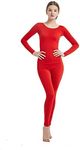 Full Bodysuit Womens Long Sleeve One Piece Jumpsuit Lycra Spandex Zentai Unitard - Red - Large