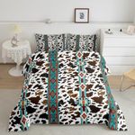 Feelyou Tan Southwestern Bedding Set Twin Size Cow Print Comforter Set Geometric Tribal Native American Indian Design Comforter Decor Exotic Style Stripe Line Duvet Set