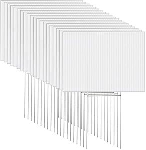 20 Pack Blank Yard Signs with 20 H Metal Stakes Plastic Lawn Signs for Outdoor Garage, Estate, Open House, Rent, Guidepost Decor, Birthday Party Decorations (White, 16 x 12 Inch)