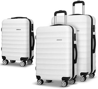 Wanderlite Luggage Set 2pcs Trolley Suitcase Sets Hard Case Shell, Bag Carry on Adult Kids White Travel Hand Luggages, Lightweight Roller TSA Lock 4 Universal Wheels