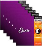 Elixir 11052 Acoustic 80/20 Nano Light 12-53 (6 Pack Bundle)