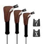 Andux 3pcs/Set Nylon Golf Wood Club Head Covers 460cc Driver Covers Long Neck Brown