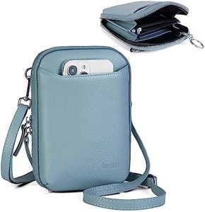 befen Leather Crossbody Cell Phone Purse for Women, Women's Small Zip Around Crossbody Wallet Bags - Fit iPhone 14 Pro, Blue Gray, Small, Crossbody Bag Wallet Purse