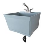 JS Jackson Supplies Tehila Grey Wall-Mounted Utility Sink Tub Kit with Stainless Steel Finish Pullout Faucet, Wall-Mounted Utility Tub with Wall Bracket for Laundry Room, Garage, Workshop