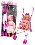 SHAKTISM Foldable Stroller Baby Doll with Blinking Eye 1Pc Stroller Toy Set, Double Wheels, 1 Dolls, Lightweight Pram for Girls, Multicolor