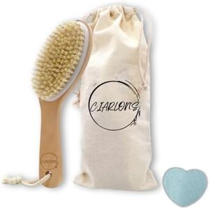 CIARLON’S Spazzola Corpo a Secco Setole Naturali di Agave | Spazzola Anticellulite Esfoliante Corpo ad Effetto Scrub Corpo e Anti-Cellulite | Regalo per lei , Regalo per lui (con manico)