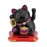 Zerodis Fortune Lucky Wealth Welcoming Cat Solar Powered Cute Cat with Waving Arm Home Display Car Decor(Black)