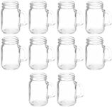 DISCOUNT PROMOS Mason Jar with Handle Set 4.5 oz. Set of 10, Bulk Pack - Sampler Glasses, Glass Jars for Overnight Oats, Candies, Fruits, Pickles, Spices, Beverages - Clear