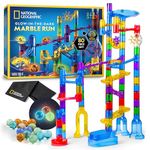 National Geographic Glowing Marble Run – 80-Piece Construction Set with 15 Glow-in-The-Dark Glass Marbles, Mesh Storage Bag & Marble Pouch, Great Creative STEM Toy for Girls & Boys