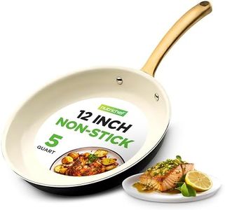 NutriChef 12-Inch Professional Ceramic Frying Pan - Large Skillet with Golden Titanium Handle, Non-Stick Ceramic Coating, Stain-Resistant, Easy to Clean, Ideal for Home Cooking