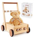 PairPear Wooden Baby Walker Push Toys,Adjustable Speed Nature Wood Push Walkers for Babies Learning to Walk,Toddler Push and Pull Toys Gift for Baby Girls and Boys 1-2