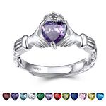 Bestyle Flattering Silver Birthstone Rings June Alexandrite Heart Crystal Rings for Women Dainty Hypoallergenic Adjustable Celtic Claddagh Rings for, Size #6-#12