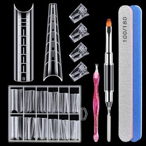 MORGLES Flat Dual Nail Forms Set, 144 Pcs Half Cover Nail Extensions Molds with Clips for Salon & Home use