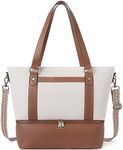 CLUCI Travel Leather Duffel Bag Weekender Bag for Women Carry on Overnight Bag Beige with Brown