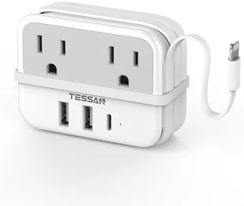 European Travel Plug Adapter, TESSAN Type C Power Adaptor Built-in 1 Lightning Cable, 2 Outlets and 3 USB(1 USB C) Ports for US to Most of Europe EU France Germany Spain Italy Iceland