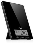 Ozeri Touch III 22 lbs (10 kg) Kitchen Scale in Tempered Glass, with Clock, Temperature & Humidity Gauge