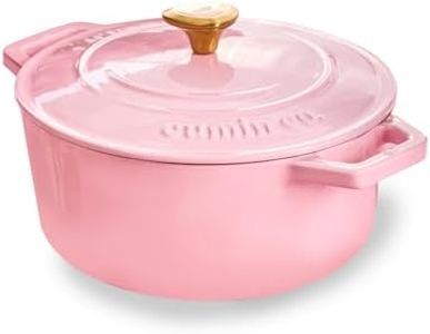 CUMIN CO. Cast Iron Dutch Oven 2.5L, 20 cm | Induction Base Cookware | 10 Years Warranty | Non Toxic Non Stick Biryani Pot with Lid | Heavy Bottom | Chemical Free Coating | Free Accessories | Pink (Rosé)
