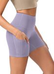 ODODOS 5" Tummy Control Yoga Shorts for Women with Pockets High Waist Athletic Workout Biker Shorts, Lilac Smoke, Medium