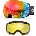 Odoland OTG Ski Goggles Set with Detachable Lens, Frameless Interchangeable Magnetic Lens for Skiing Skating Snowboard, Anti-Fog and UV400 Protection Snow Goggles for Men and Women