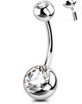 OUFER Belly Button Rings Surgical Steel, Internally Threaded Belly Rings, 14G Belly Piercing Jewelry, Clear CZ Belly Button Rings, Navel Piercing Jewelry For Women Men-10mm