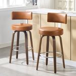 Bekrvio Swivel Bar Height Bar Stools Set of 2, Faux Leather Kitchen Stools Upholstered Barstools with Back, Walnut Wood Legs, Tall Bar Stools for Kitchen Island, 29 inch Seat Height, Brown