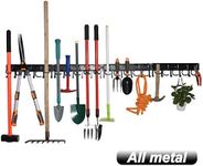 YueTong 68" All Metal Garden Tool Organizer,Adjustable Garage Wall Organizers and Storage,Heavy Duty Wall Mount Holder with Hooks for Broom,Rake,Mop,Shovel(4 Pack)