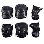 G-raphy 6 in 1 Protective Gear Set for Adults Teens Kids Knee Elbow Pads Wrist Guards for Skateboarding Riding Cycling Scooter Rollerblading Roller Skating (Black/Blue, L)