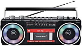 Cassette Player Recorder with AM/FM/SW Radio, Bluetooth Boombox, USB, Built-in MIC for Voice Recording, RGB Colorful Lights, Headphone Jack, AC or Battery Powered, Retro 80's