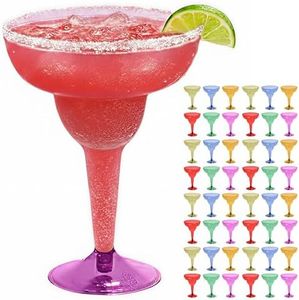 Prestee 48 Multicolor Margarita Glasses Plastic, 12oz - Hard Cocktail Cups, Cinco de Mayo Decorations, Taco Party & Mexican Decorations, Large Disposable Margarita Glasses Set, Plastic Cocktail Cup