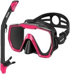 EMSINA E8 Freedom HD Dry Snorkel Set,Panoramic Wide View,Anti-Fog Scuba Diving Mask,Professional Snorkeling Gear(PinkBlackx2)