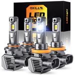 OXILAM H11 9005 LED Headlight Bulbs Combo, 56000LM 700% Brighter 6500K Cool White, 9005/HB3 High Beam H11/H9/H8 Low Beam Replacement, Pack of 4, 2 PCS H11 LED Bulbs and 2 PCS 9005 LED Bulbs