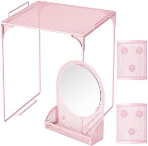 Svartur Locker Shelf with Locker Mirror Magnetic & 2 Magnetic Pen Cups, Locker Organizer for Work, Mesh Metal Locker Accessories Kit for School Locker, Locker Decor Office Supplies, Pink