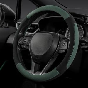 SEG Direct Suede Steering Wheel Cover for Car, Standard Size 14.5-15 inch (37-39 cm), Sport Non-Slip Automotive Interior Accessories, Black and Green