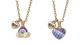 El Regalo 2 PCs Best-Friend (BF) Pendant Necklace Set for Besties/Sisters/Best Friends- BFF Rainbow Heart Clouds/Star/Mermaid Heart/Unicorns Necklaces (BFF Rainbow Heart - 1)